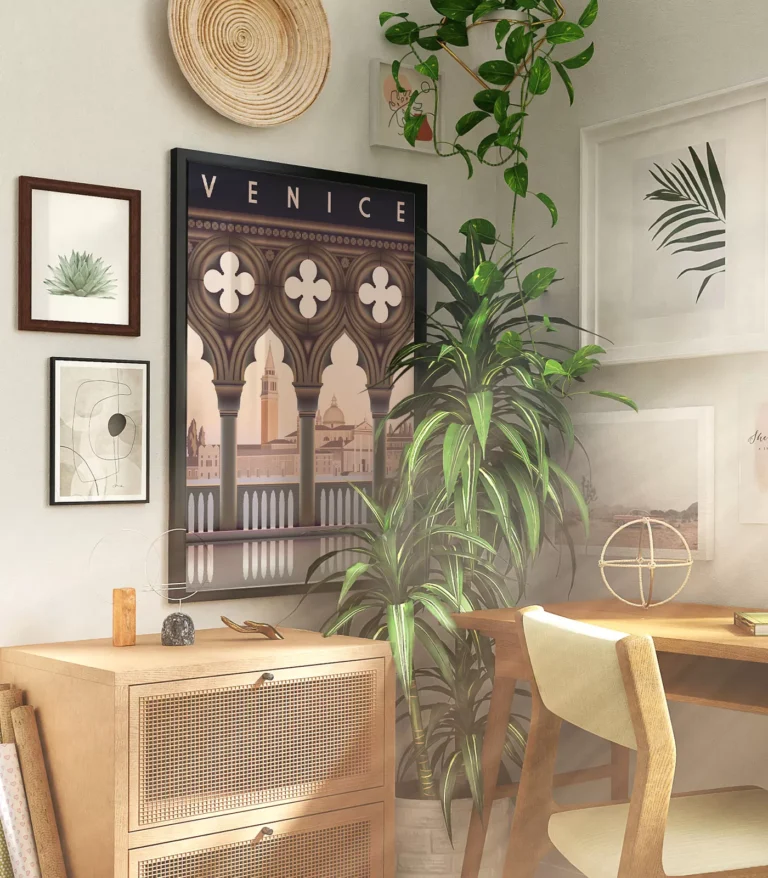 Retro art deco Venice travel poster