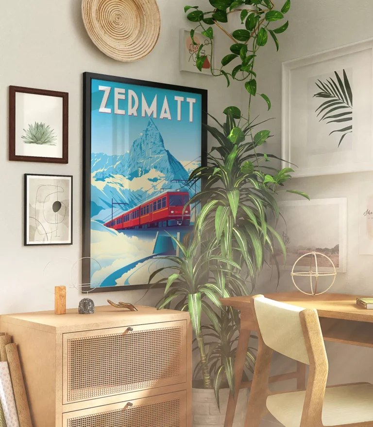 Retro art deco Zermatt travel poster