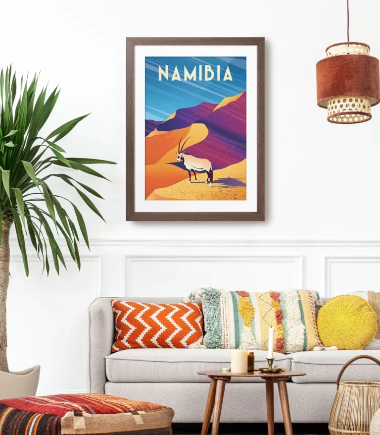 Retro art deco Namibia travel poster