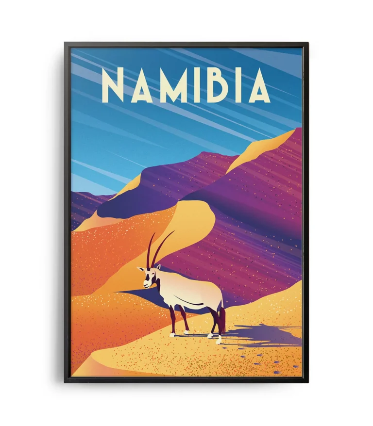 Retro art deco Namibia travel poster
