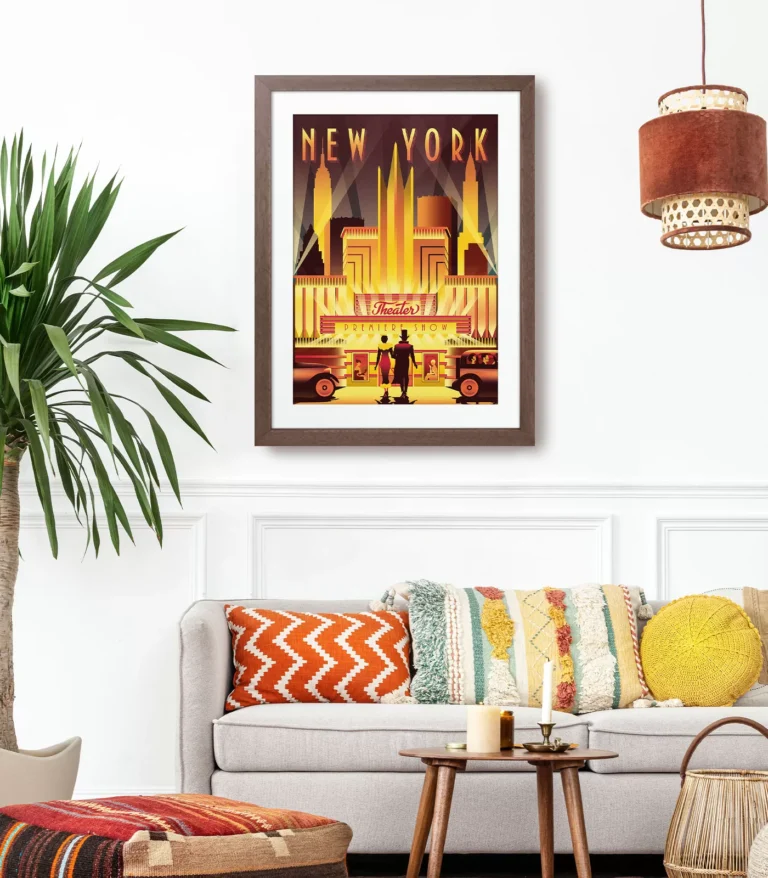 Retro art deco New York travel poster