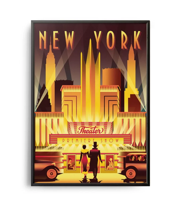 Retro art deco New York travel poster