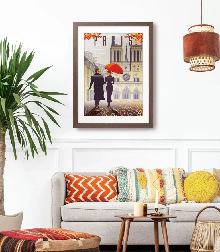 Retro art deco Paris travel poster