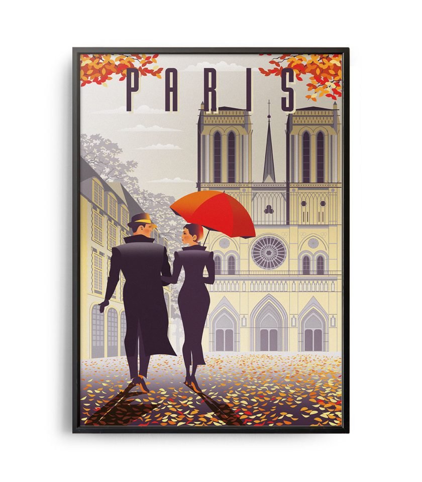 Retro art deco Paris travel poster