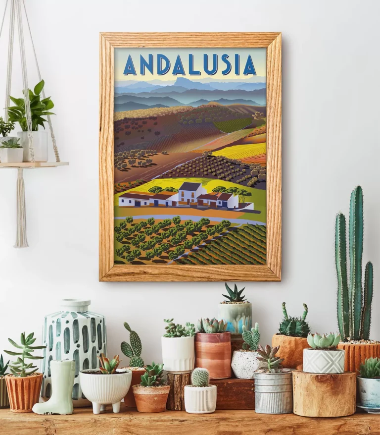 Retro art deco Andalusia travel poster