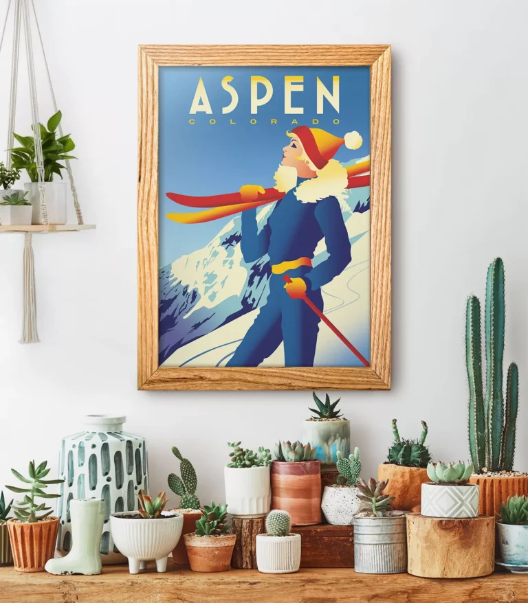 Retro art deco Aspen travel poster