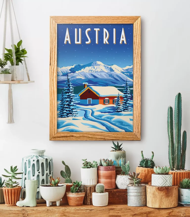 Retro art deco Austria travel poster