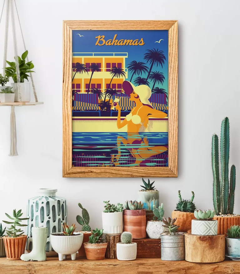 Retro art deco Bahamas travel poster