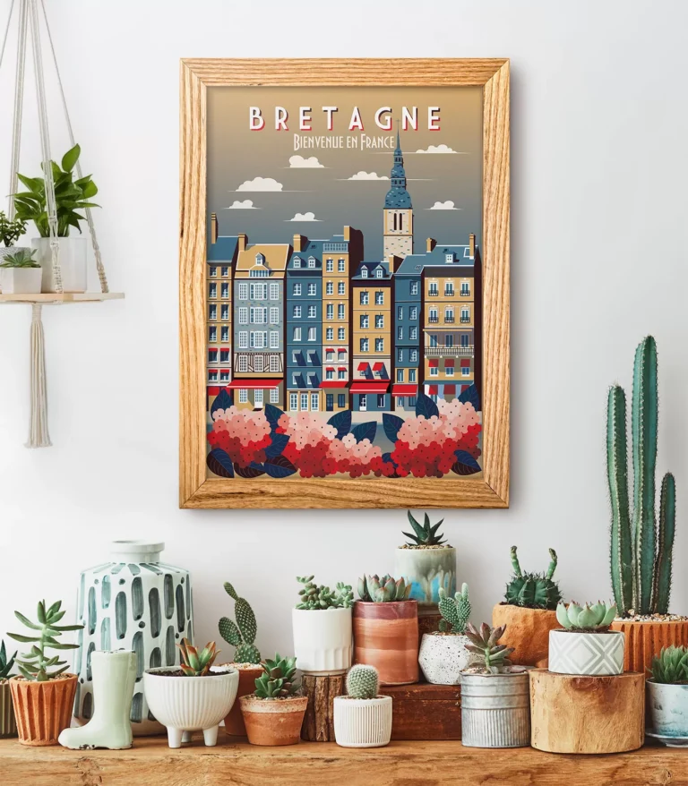 Retro art deco Bretagne travel poster