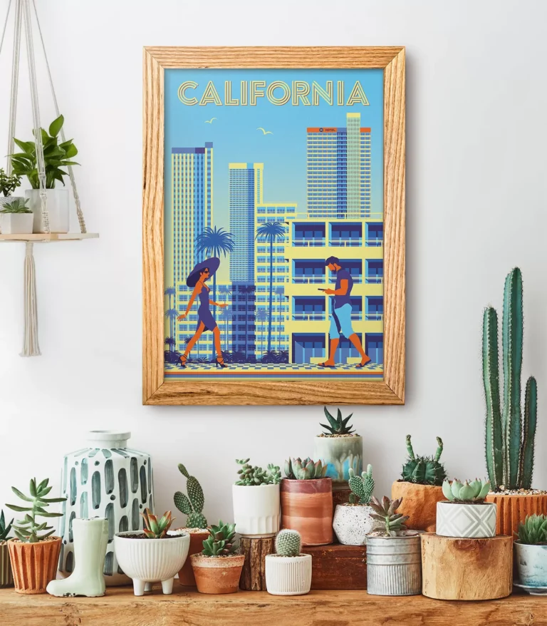 Retro art deco California travel poster