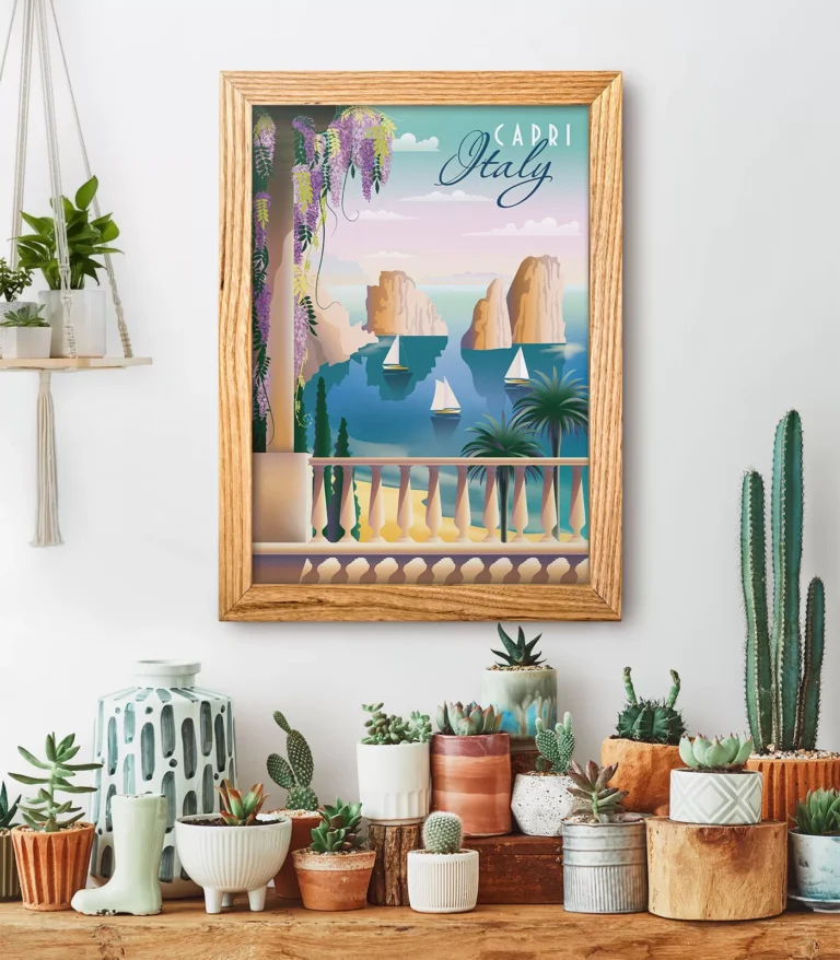 Retro art deco Capri travel poster