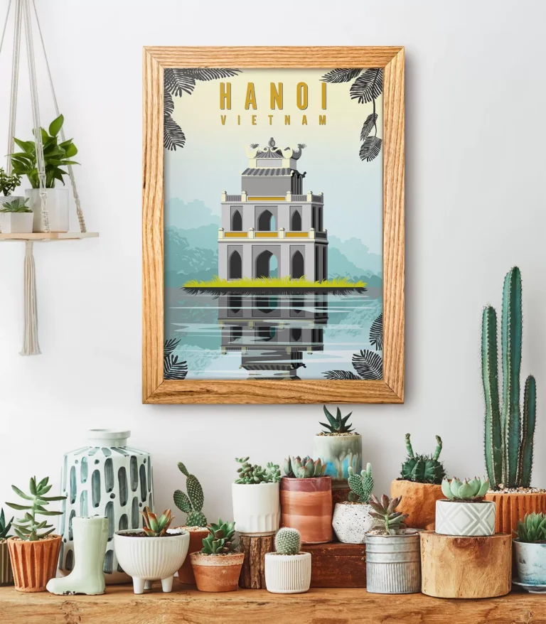 Retro art deco Hanoi travel poster