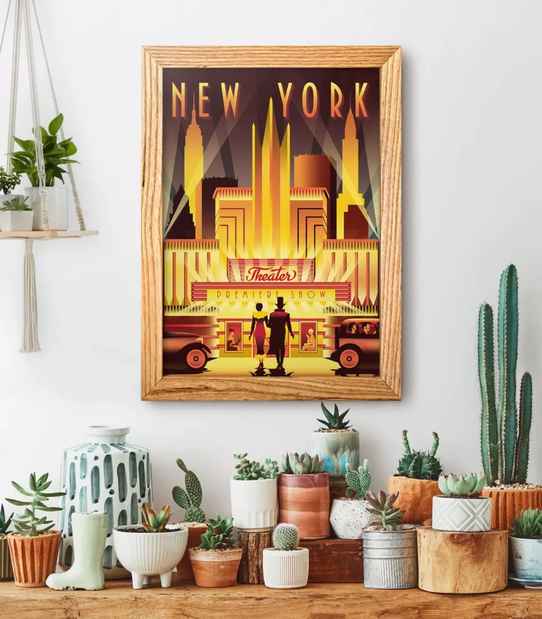 Retro art deco New York travel poster