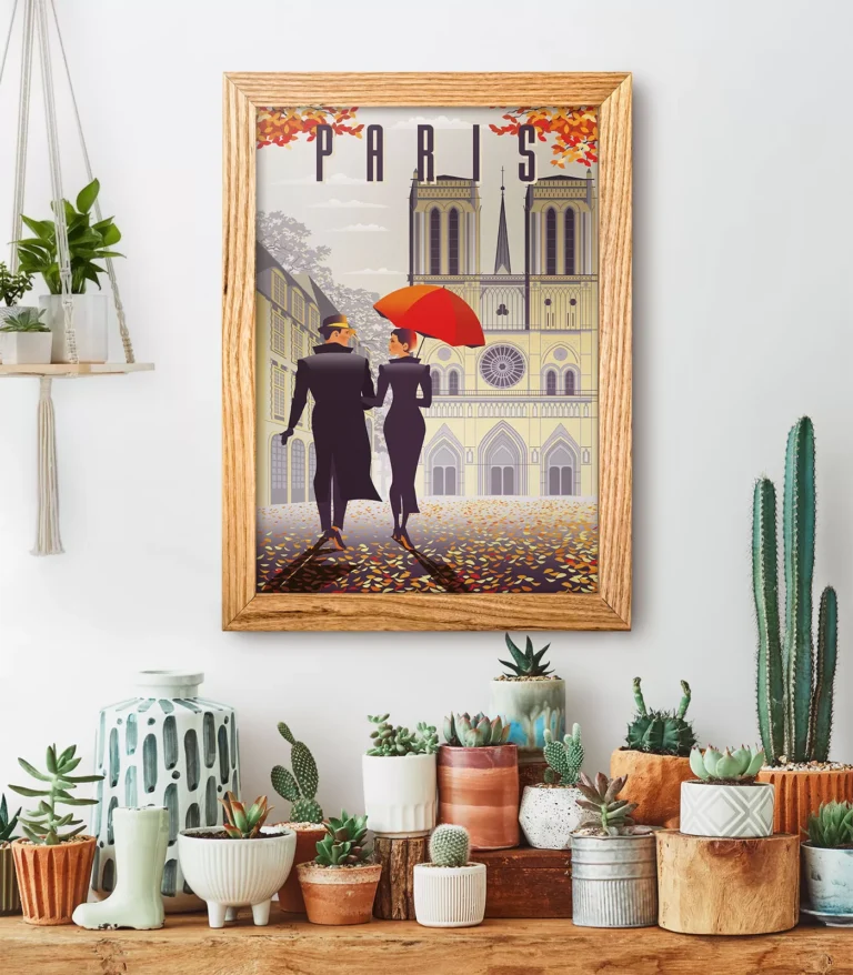 Retro art deco Paris travel poster