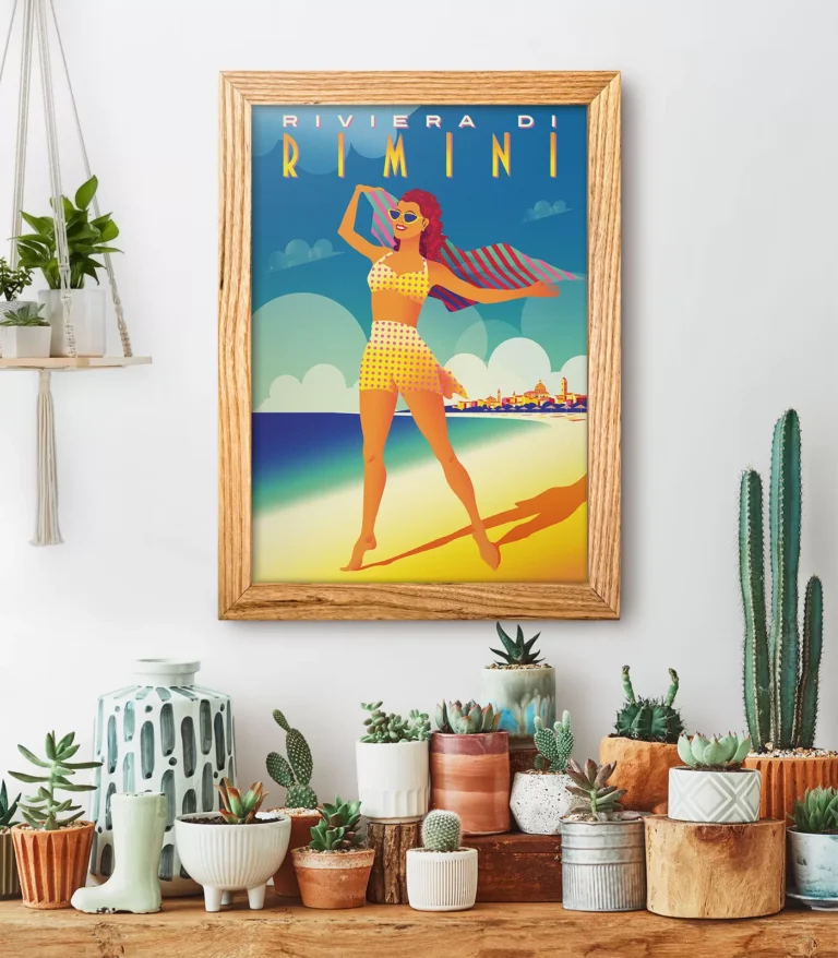 Retro art deco Riviera Di Rimini travel poster