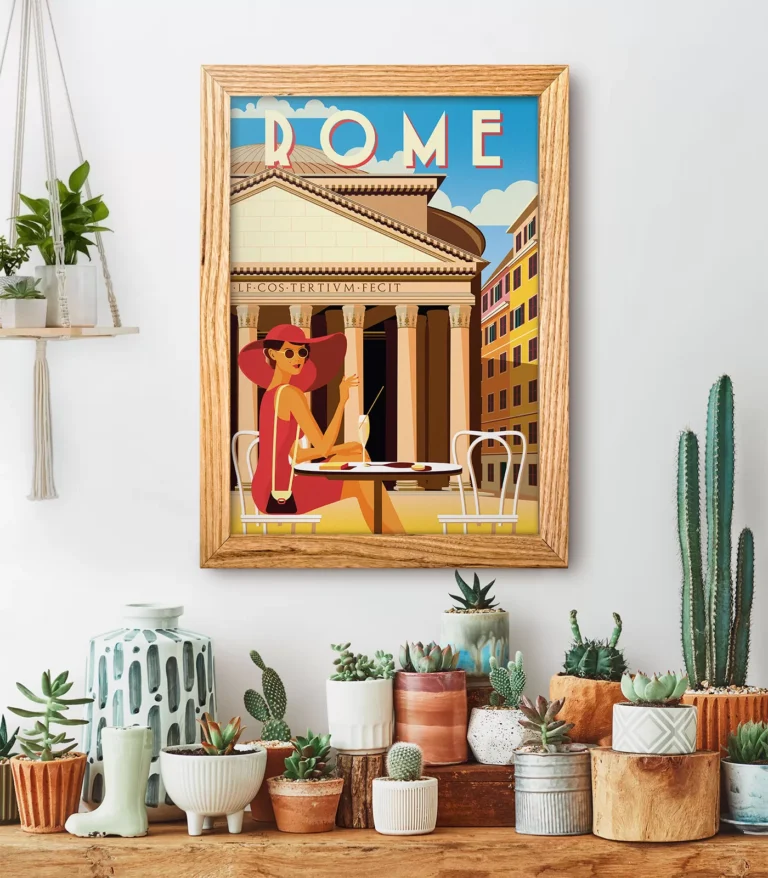 Retro art deco Rome travel poster