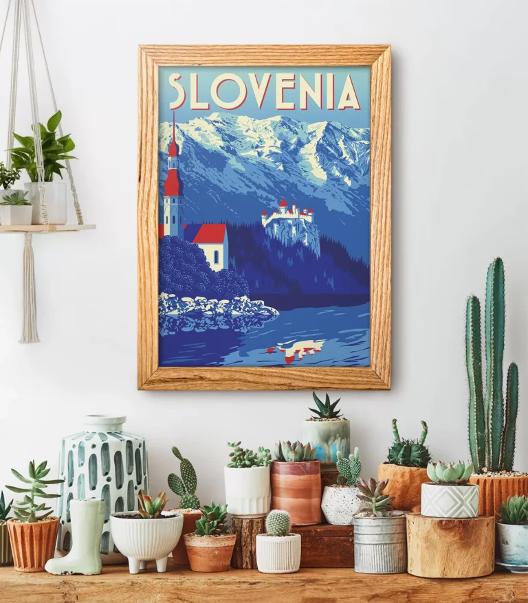 Retro art deco Slovenia travel poster