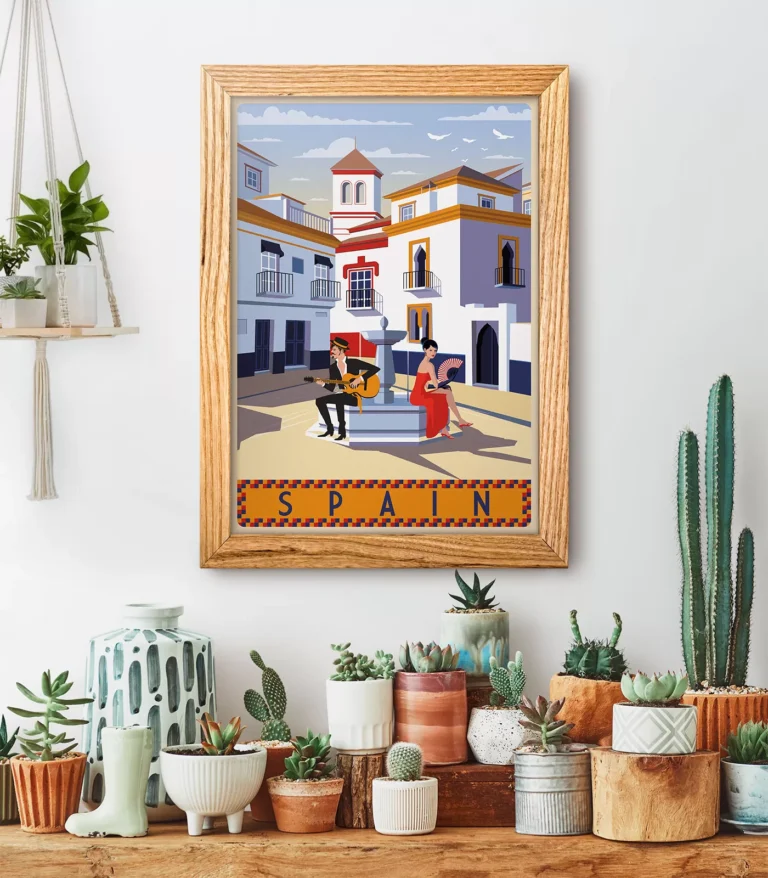 Retro art deco Spain travel poster