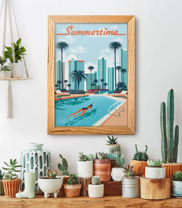 Retro art deco Summertime travel poster