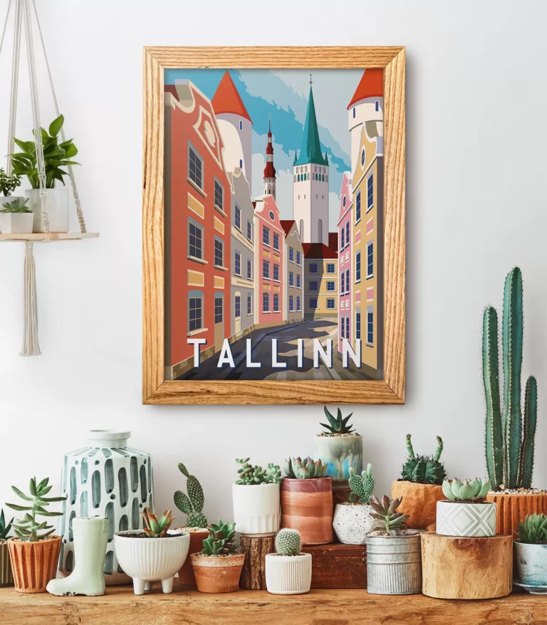Retro art deco Tallinn travel poster