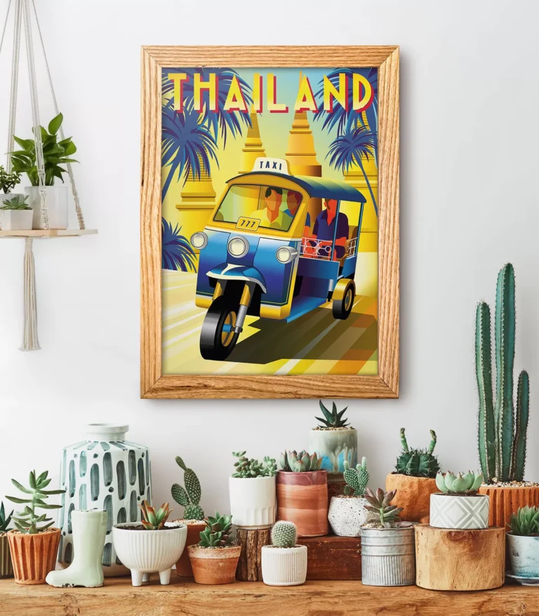 Retro art deco Thailand travel poster