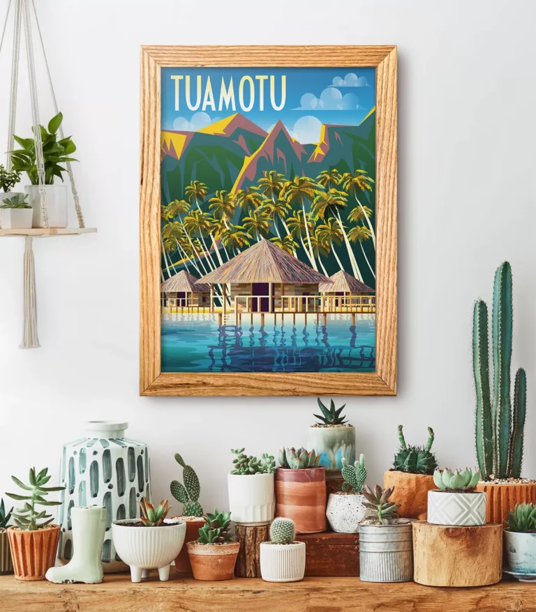 Retro art deco Tuamotu travel poster