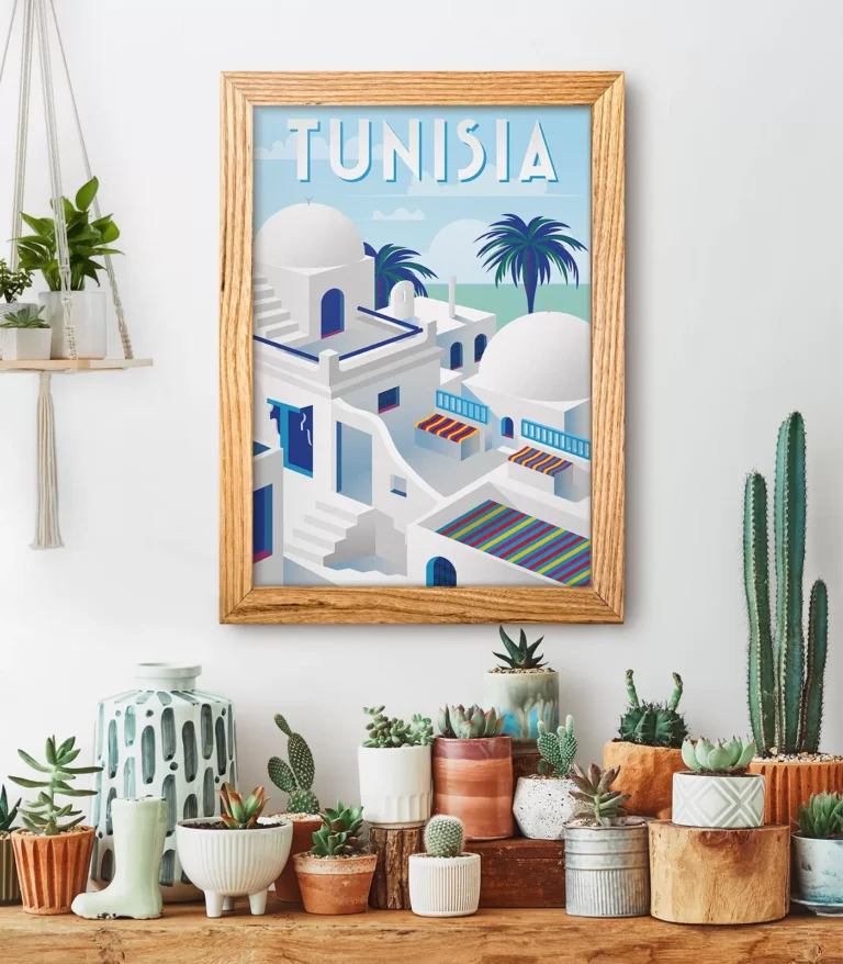 Retro art deco Tunisia travel poster