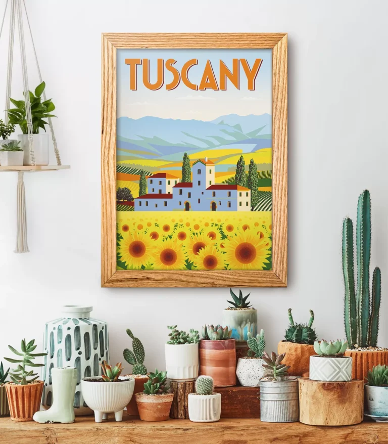 Retro art deco Tuscany travel poster
