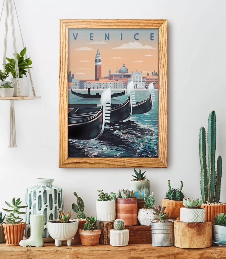 Retro art deco Venice travel poster