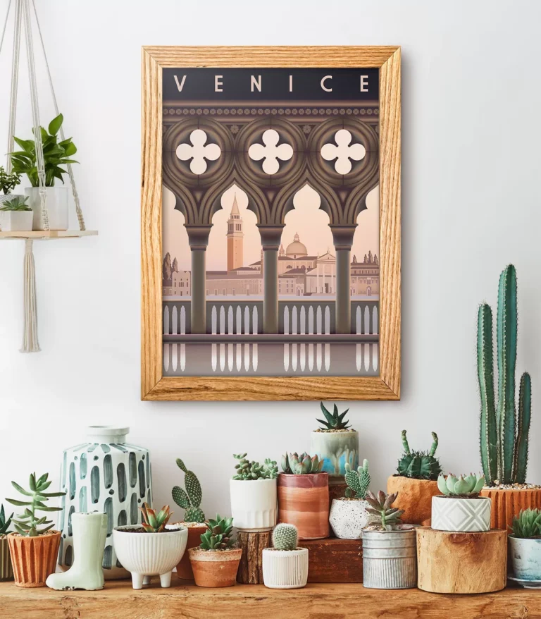 Retro art deco Venice travel poster
