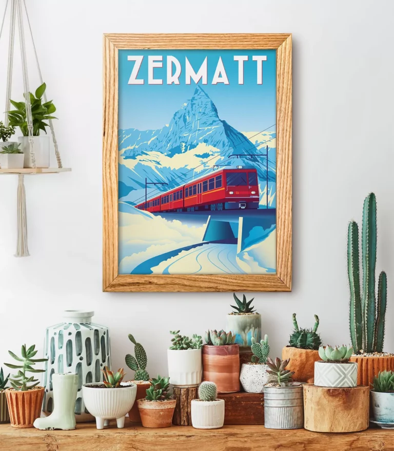 Retro art deco Zermatt travel poster