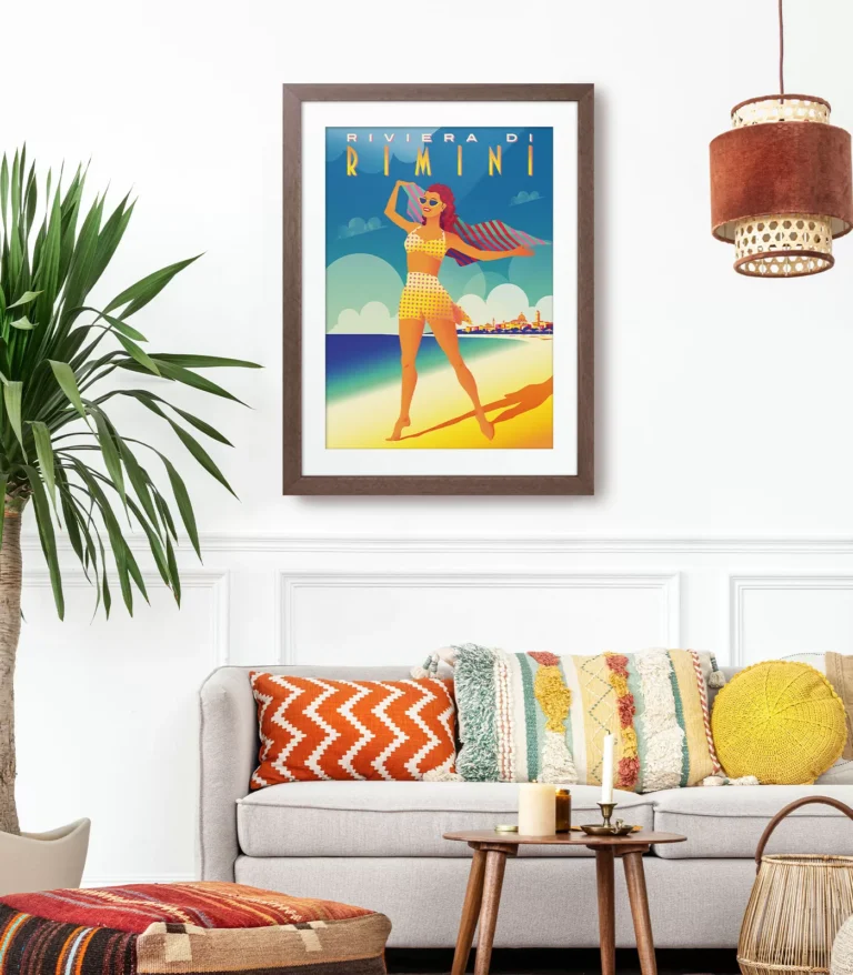 Retro art deco Riviera Di Rimini travel poster