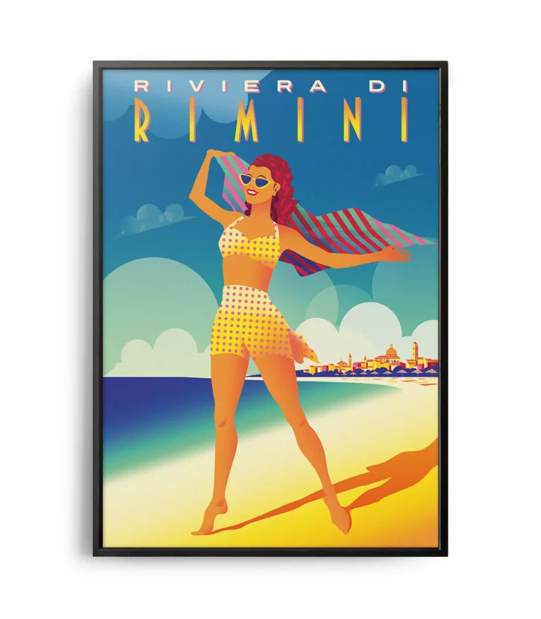 Retro art deco Riviera Di Rimini travel poster