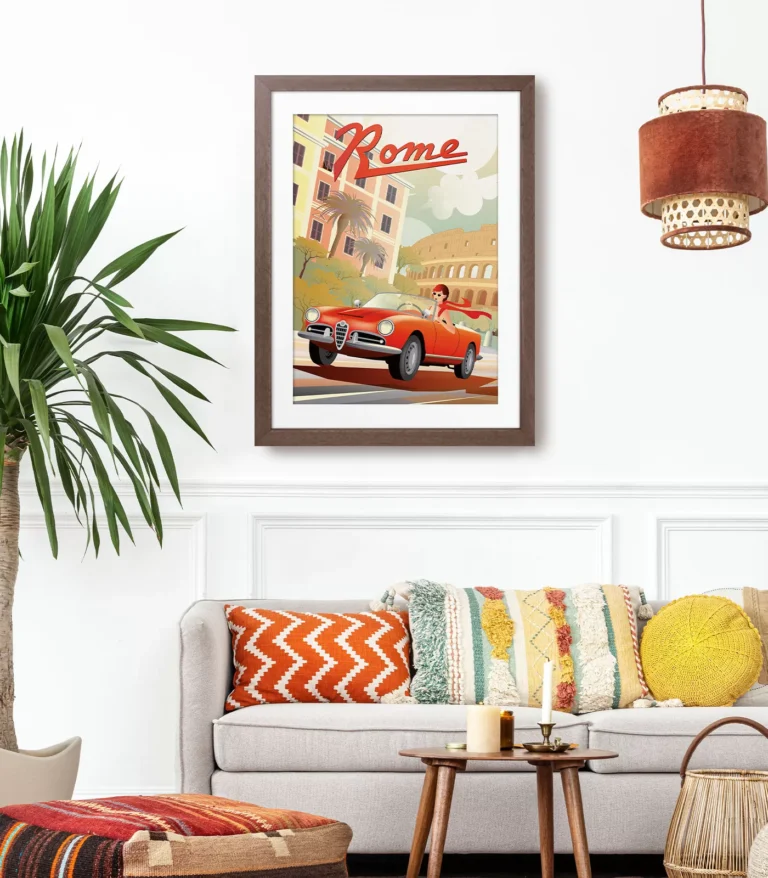 Retro art deco Rome travel poster