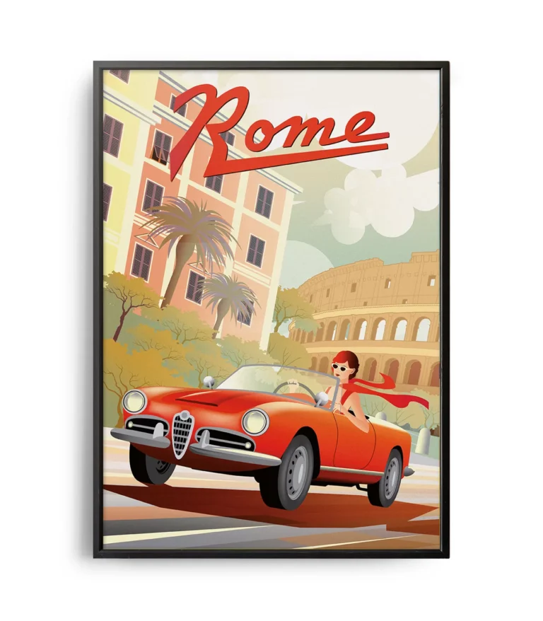 Retro art deco Rome travel poster
