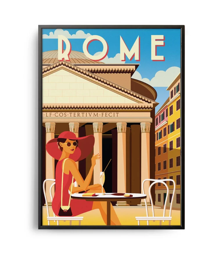 Retro art deco Rome travel poster
