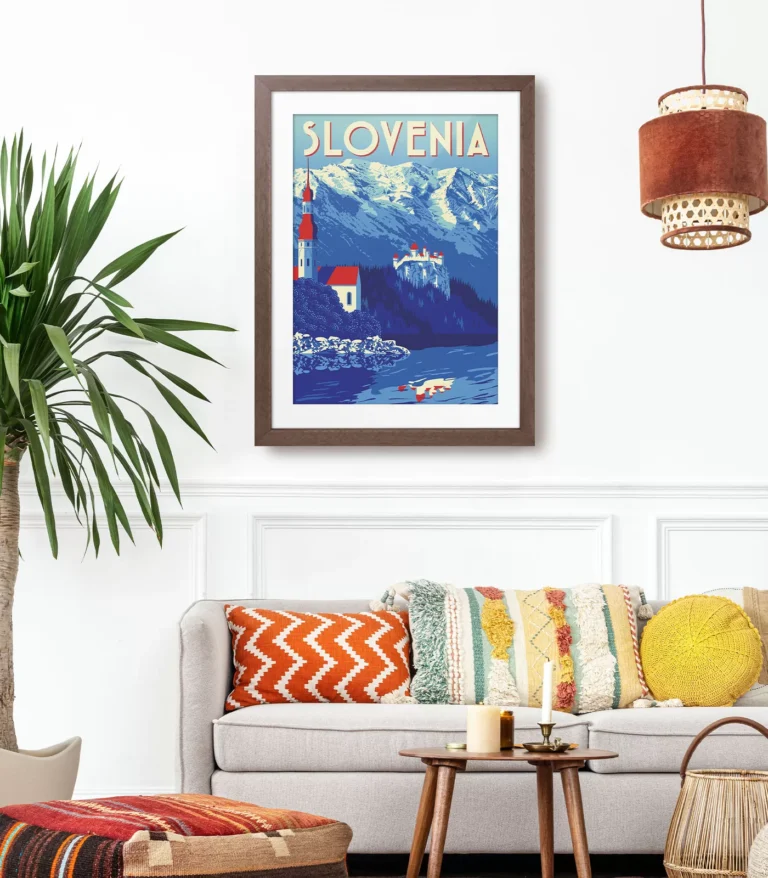 Retro art deco Slovenia travel poster