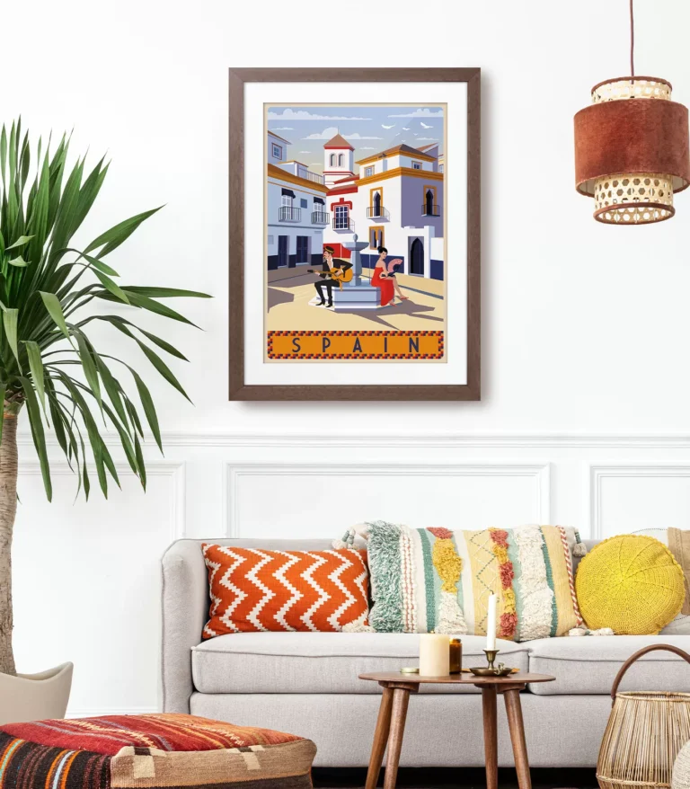 Retro art deco Spain travel poster