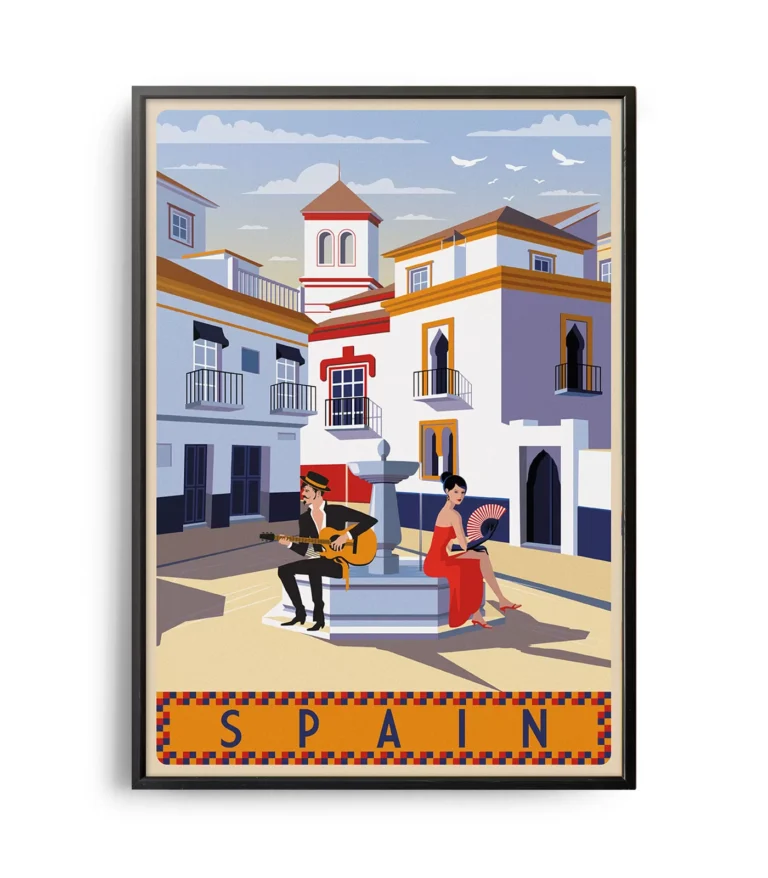 Retro art deco Spain travel poster