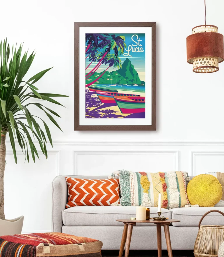 Retro art deco St. Lucia travel poster