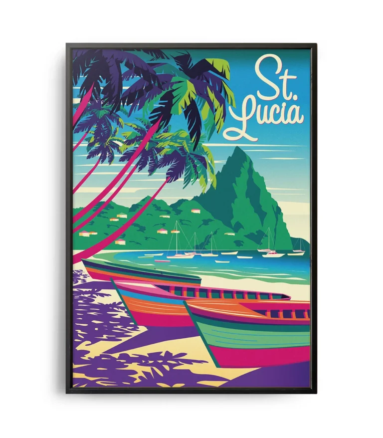 Retro art deco St. Lucia travel poster