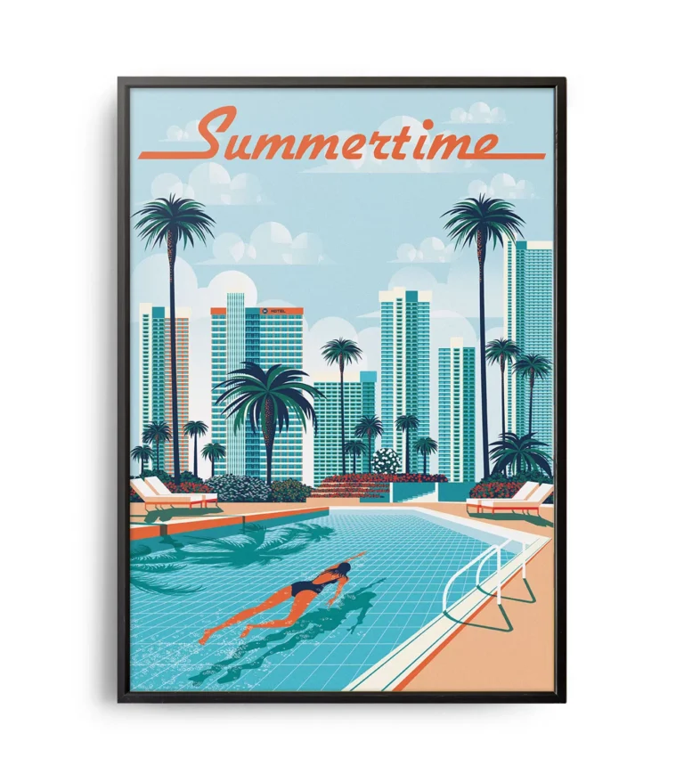 Retro art deco Summertime travel poster