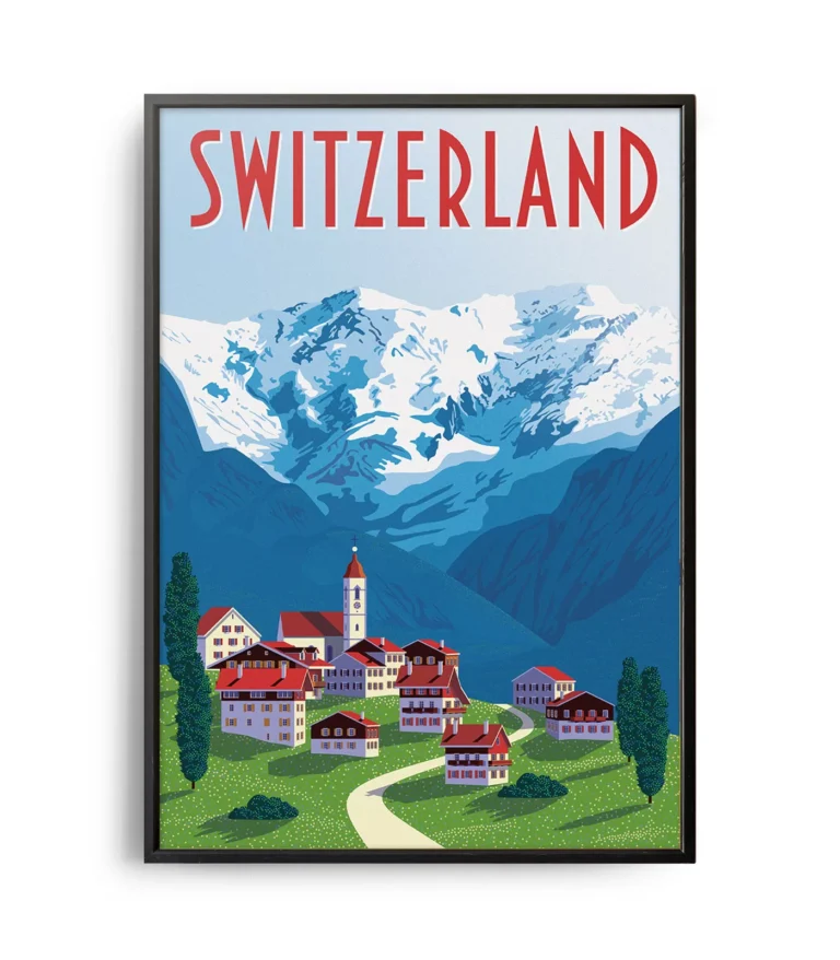 Retro art deco Switzerland travel poster
