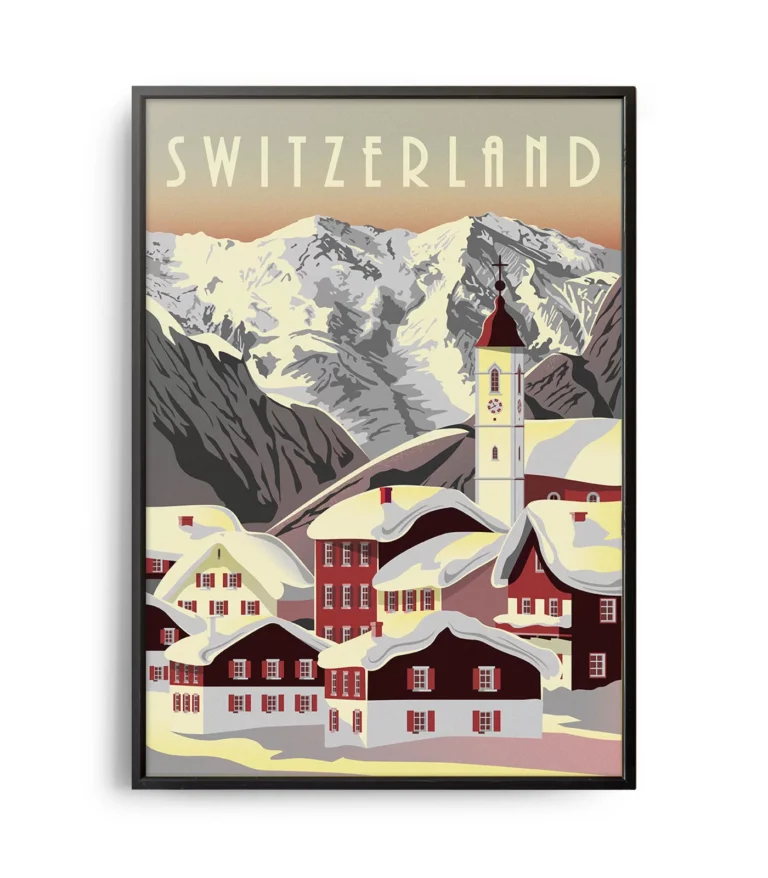 Retro art deco Switzerland travel poster