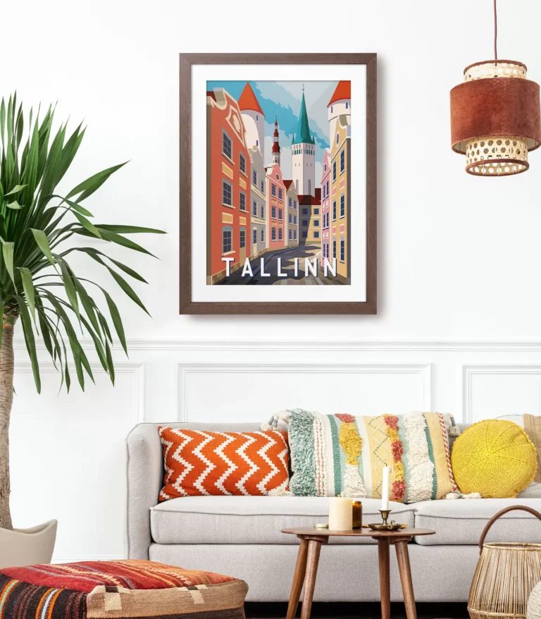 Retro art deco Tallinn travel poster