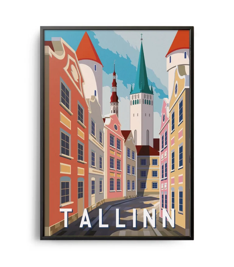 Retro art deco Tallinn travel poster