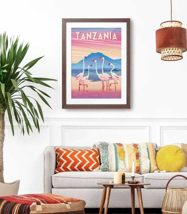 Retro art deco Tanzania travel poster
