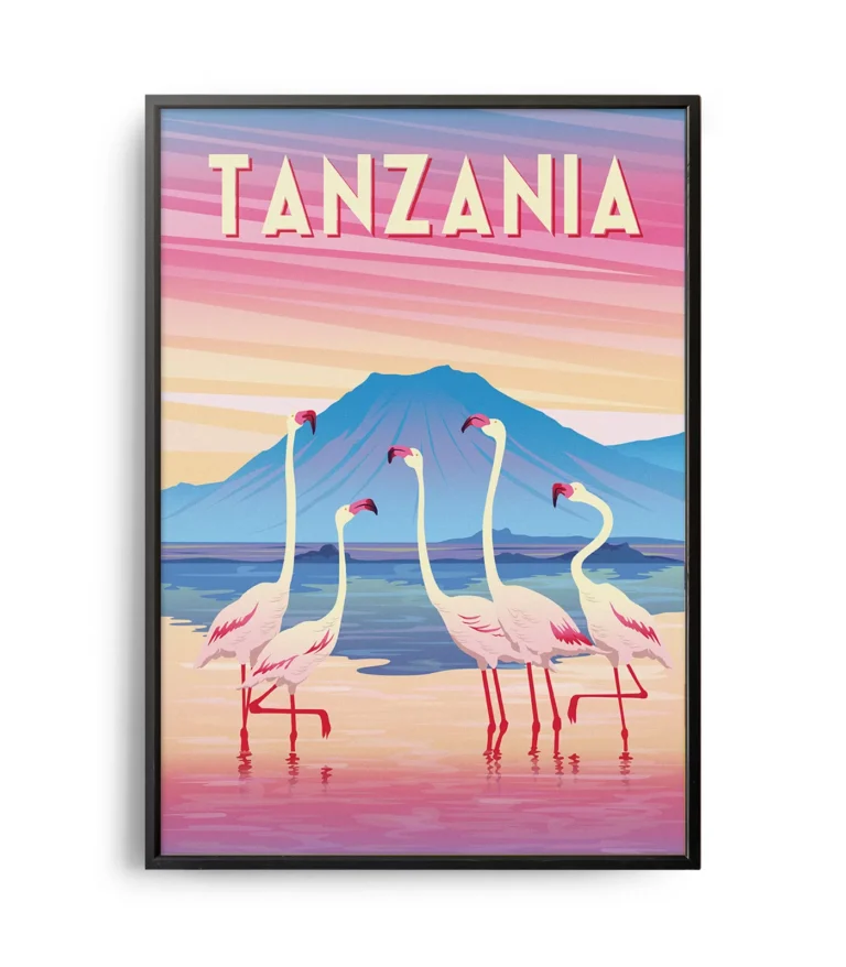 Retro art deco Tanzania travel poster