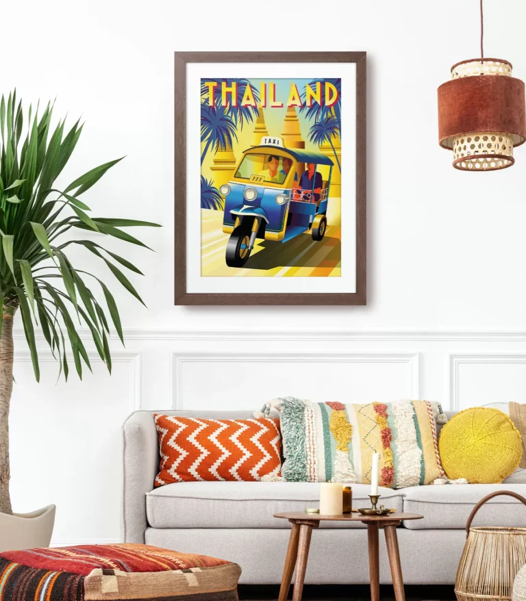 Retro art deco Thailand travel poster