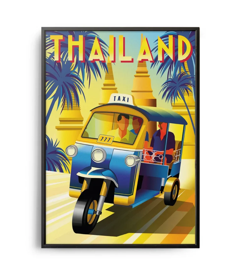Retro art deco Thailand travel poster